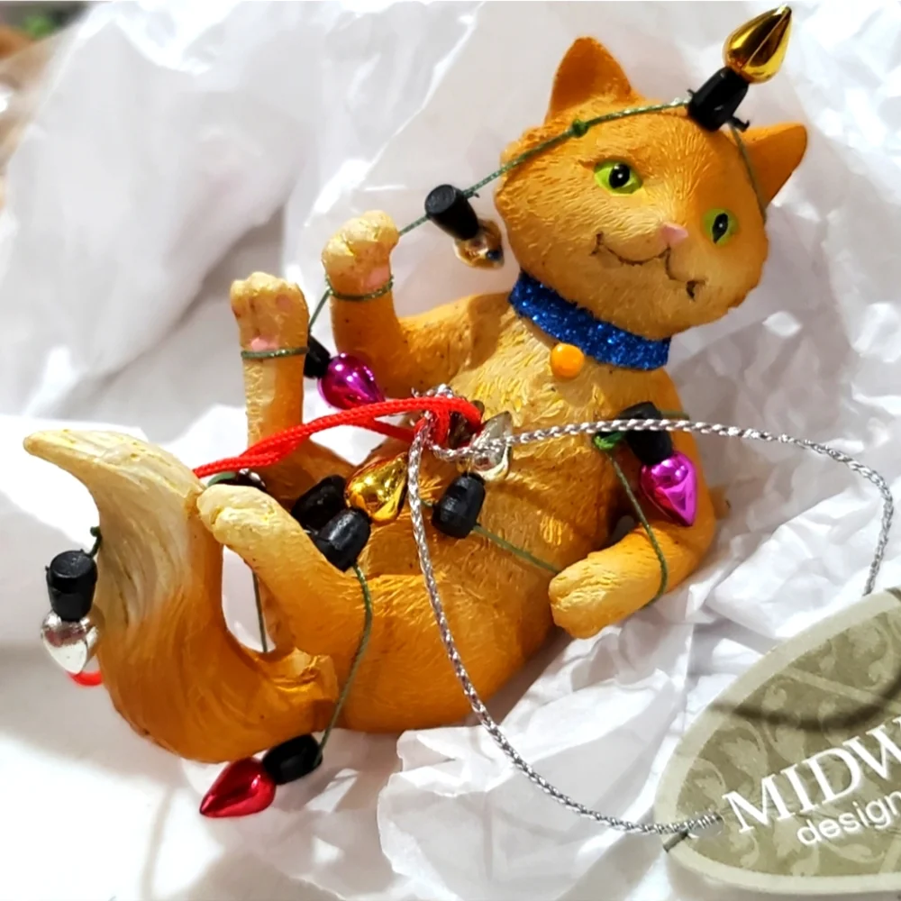 Kitten Cat Tangled in Holiday Lights  Ornament by Midwest Gift Ganz NWT